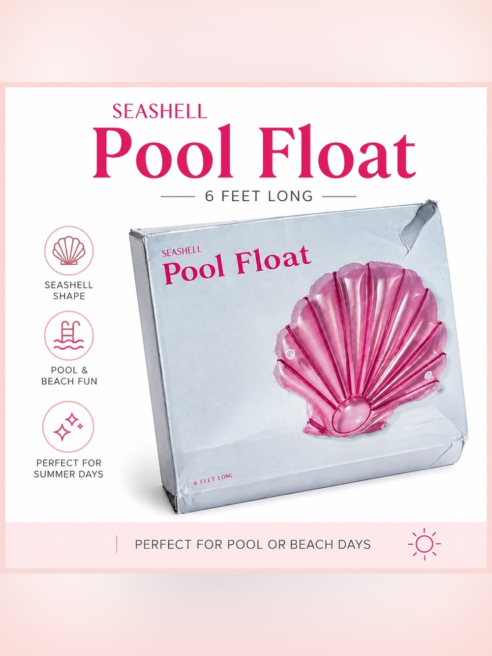 6ft Pink Inflatable Shell Pool Float - Picture 3 of 3